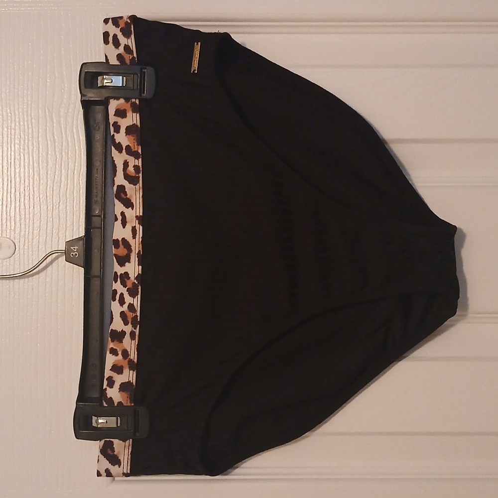 Nine West Ribbed Cheetah Print Black Bikini Bottom Women's Medium
